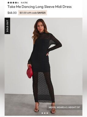 VICI Take Me Dancing Long Sleeve Black Midi Dress